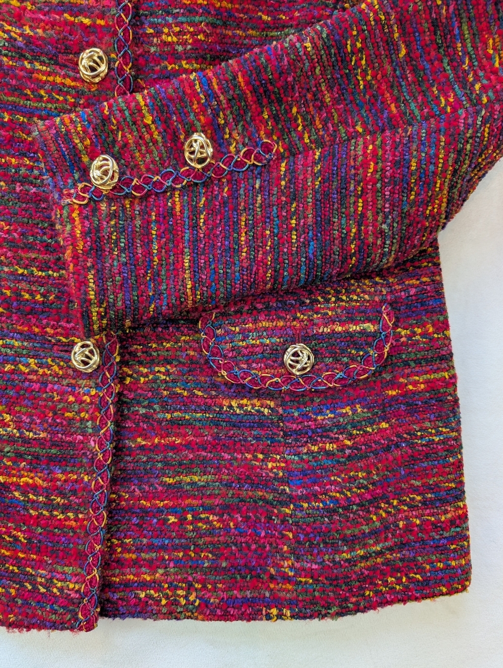 Vintage Weinberg Paris Women's Wool Blazer Multicolor Gold Buttons Size M - Picture 10 of 16
